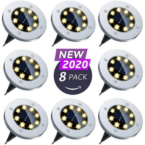 4 Solar Powered 8 LED Disc Path Lawn Lights Outdoor Waterproof Landscape Disks